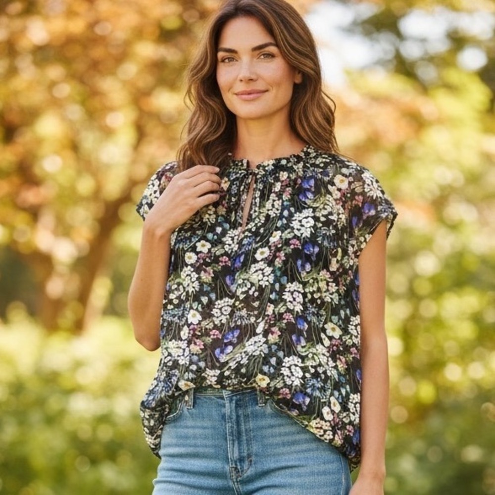 Amour Vert Maisie‎ Summer Fields Floral Sheer Blouse Cottagecore Romantic Flowy